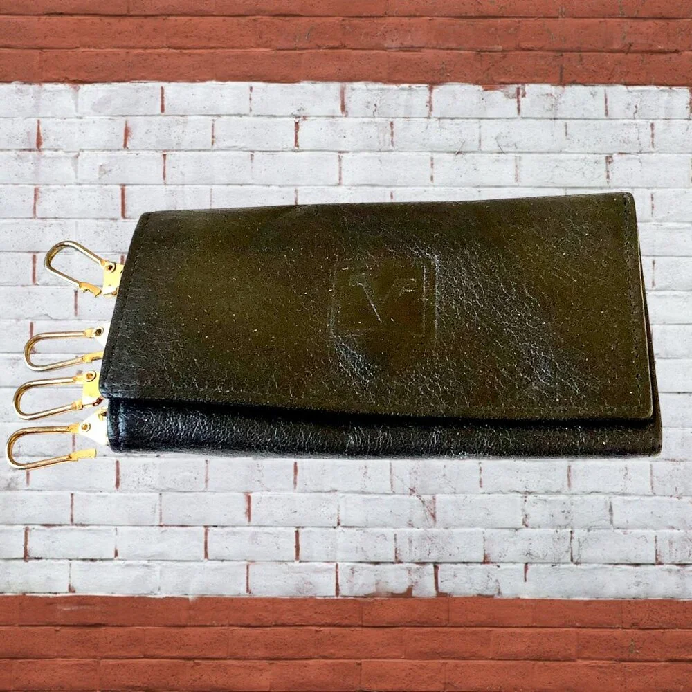 Valentino Rudy Italy Black Leather KEY COIN CARD Wallet Mens Tri-Fold